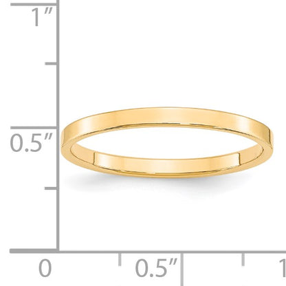 14k Yellow Gold 2mm Lightweight Flat Wedding Band Size 12
