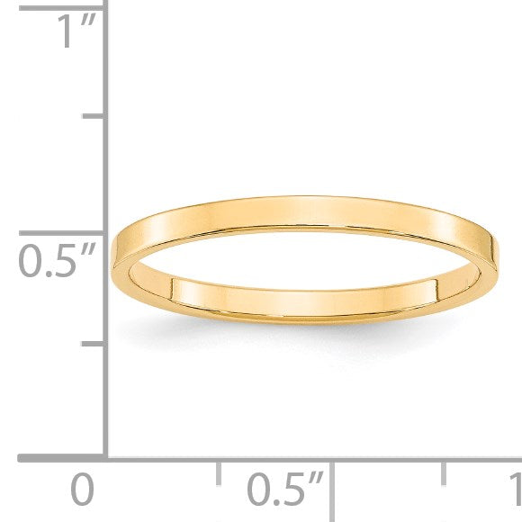 14k Yellow Gold 2mm Lightweight Flat Wedding Band Size 9