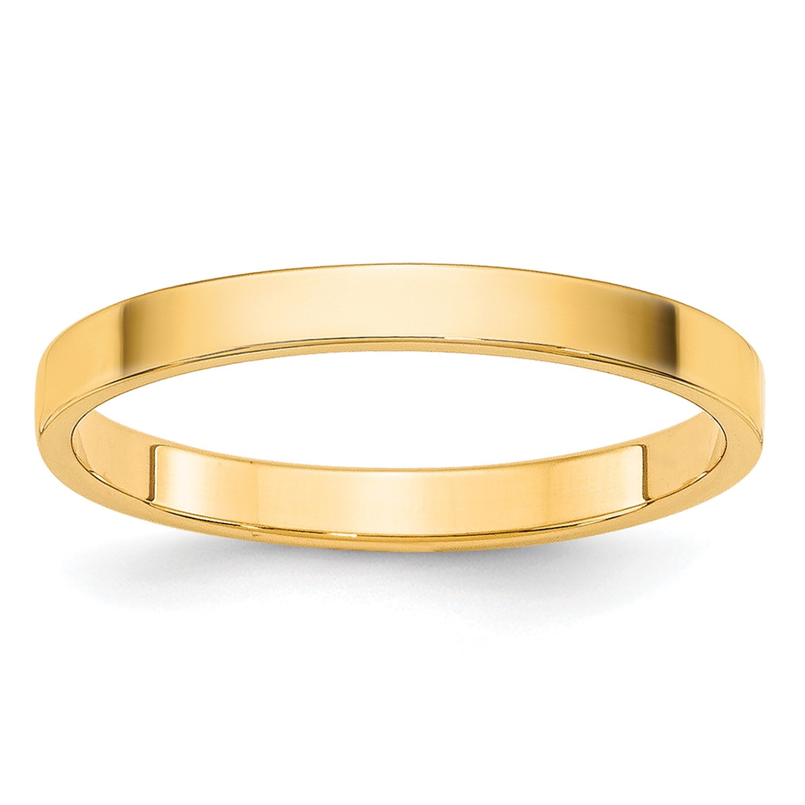 14k Yellow Gold 2mm Lightweight Flat Wedding Band Size 10