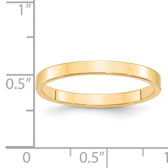 14k Yellow Gold 2.5mm Lightweight Flat Wedding Band Size 5