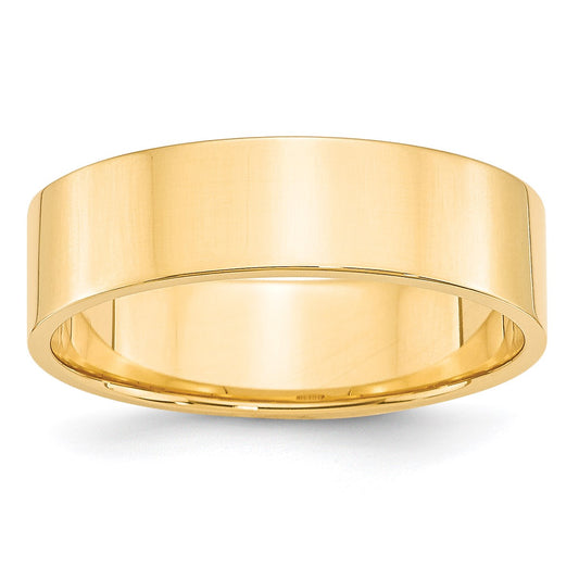 14k Yellow Gold 6mm Lightweight Flat Wedding Band Size 8
