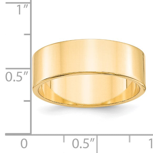 14k Yellow Gold 7mm Lightweight Flat Wedding Band Size 12