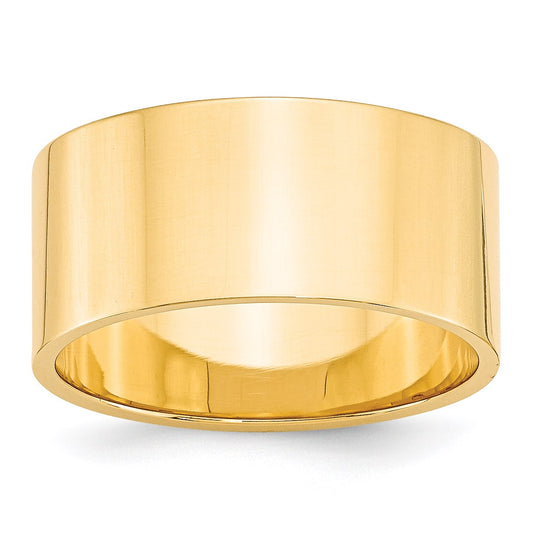 14k Yellow Gold 10mm Lightweight Flat Wedding Band Size 13