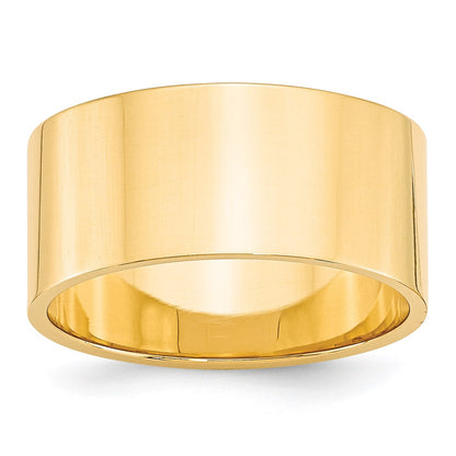 14k Yellow Gold 10mm Lightweight Flat Wedding Band Size 5.5