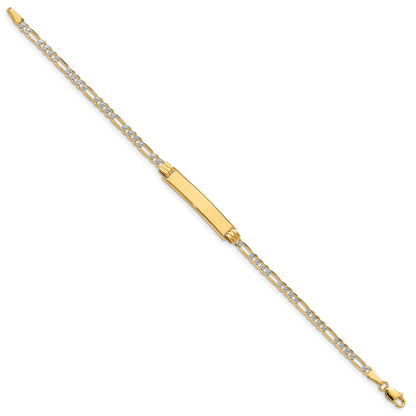 14k Polished with Rhodium Pav� Solid Chain/Solid Plate Figaro Link 25.5x5mm Plate 7 inch ID Bracelet