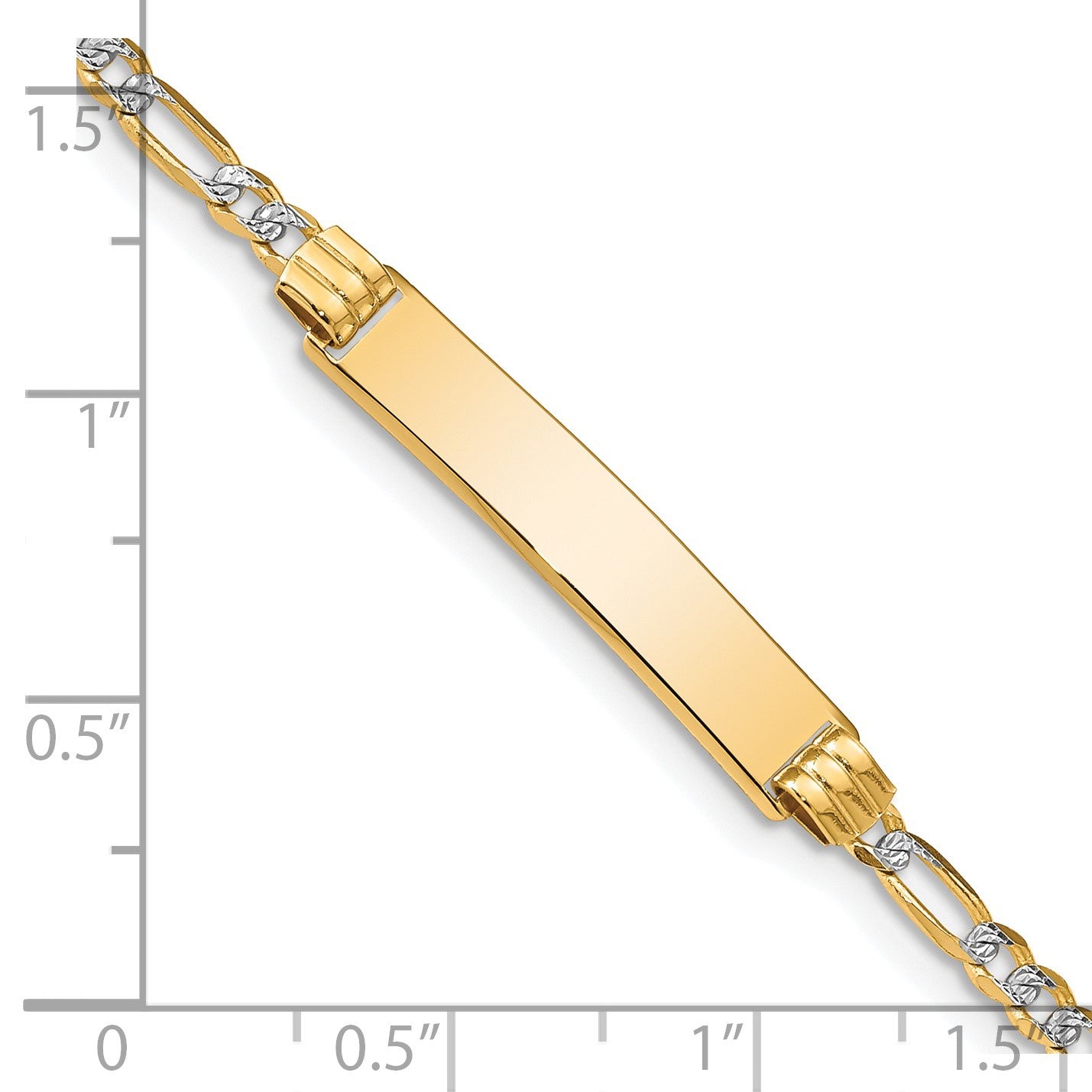 14k Polished with Rhodium Pav� Solid Chain/Solid Plate Figaro Link 25.5x5mm Plate 8 inch ID Bracelet