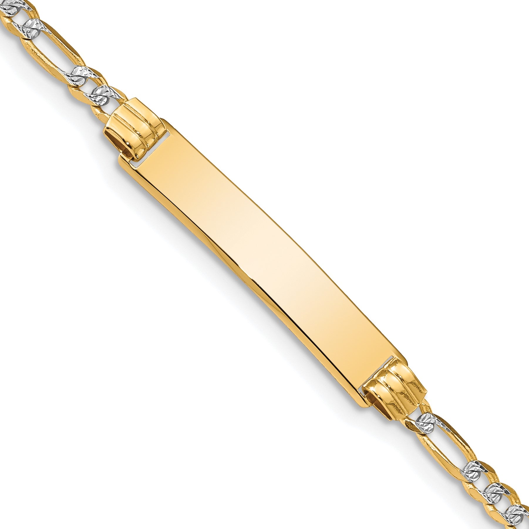 14k Polished with Rhodium Pav� Solid Chain/Solid Plate Figaro Link 25.5x5mm Plate 7 inch ID Bracelet