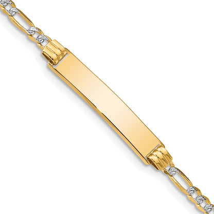 14k Polished with Rhodium Pav� Solid Chain/Solid Plate Figaro Link 25.5x5mm Plate 7 inch ID Bracelet