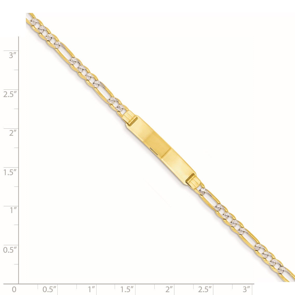 14k Polished with Rhodium Pav� Solid Chain/Solid Plate Figaro Link 25.5x5mm Plate 7 inch ID Bracelet