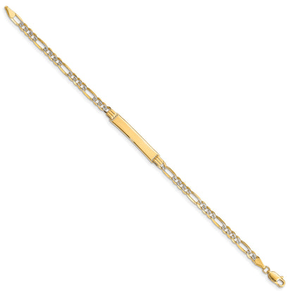 14k Polished with Rhodium Pav� Solid Chain/Solid Plate Figaro Link 25.5x5mm Plate 7 inch ID Bracelet
