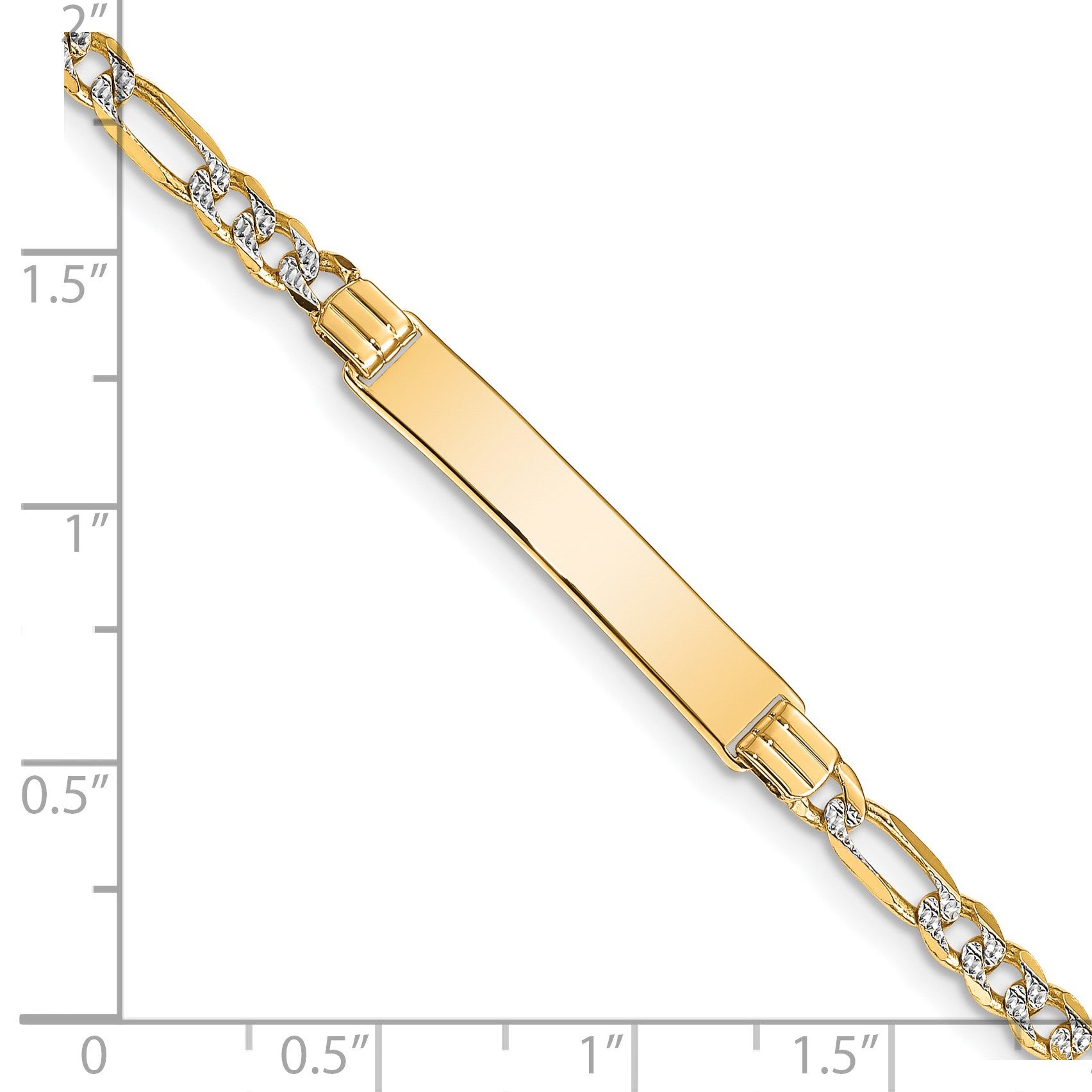14k Polished with Rhodium Pav� Solid Chain/Solid Plate Figaro Link 25.5x5mm Plate 7 inch ID Bracelet
