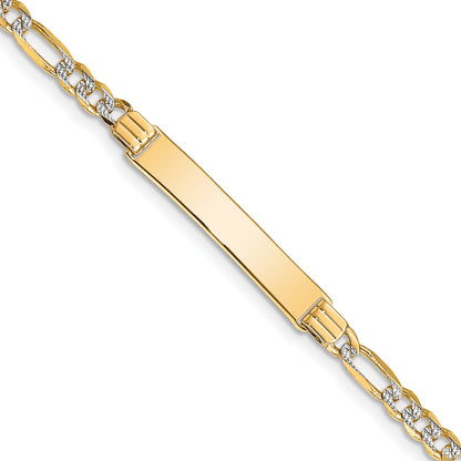 14k Polished with Rhodium Pav� Solid Chain/Solid Plate Figaro Link 25.5x5mm Plate 7 inch ID Bracelet
