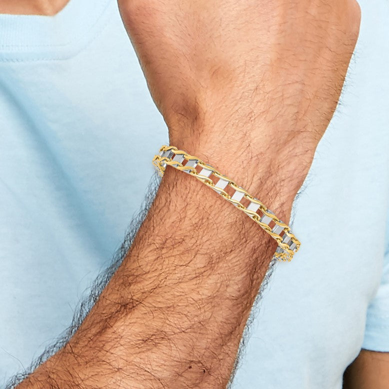 14k Two-tone 7.5mm Hand-polished Fancy Link 8.5 inch Bracelet