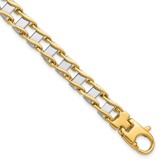 14k Two-tone 7.5mm Hand-polished Fancy Link 8.5 inch Bracelet