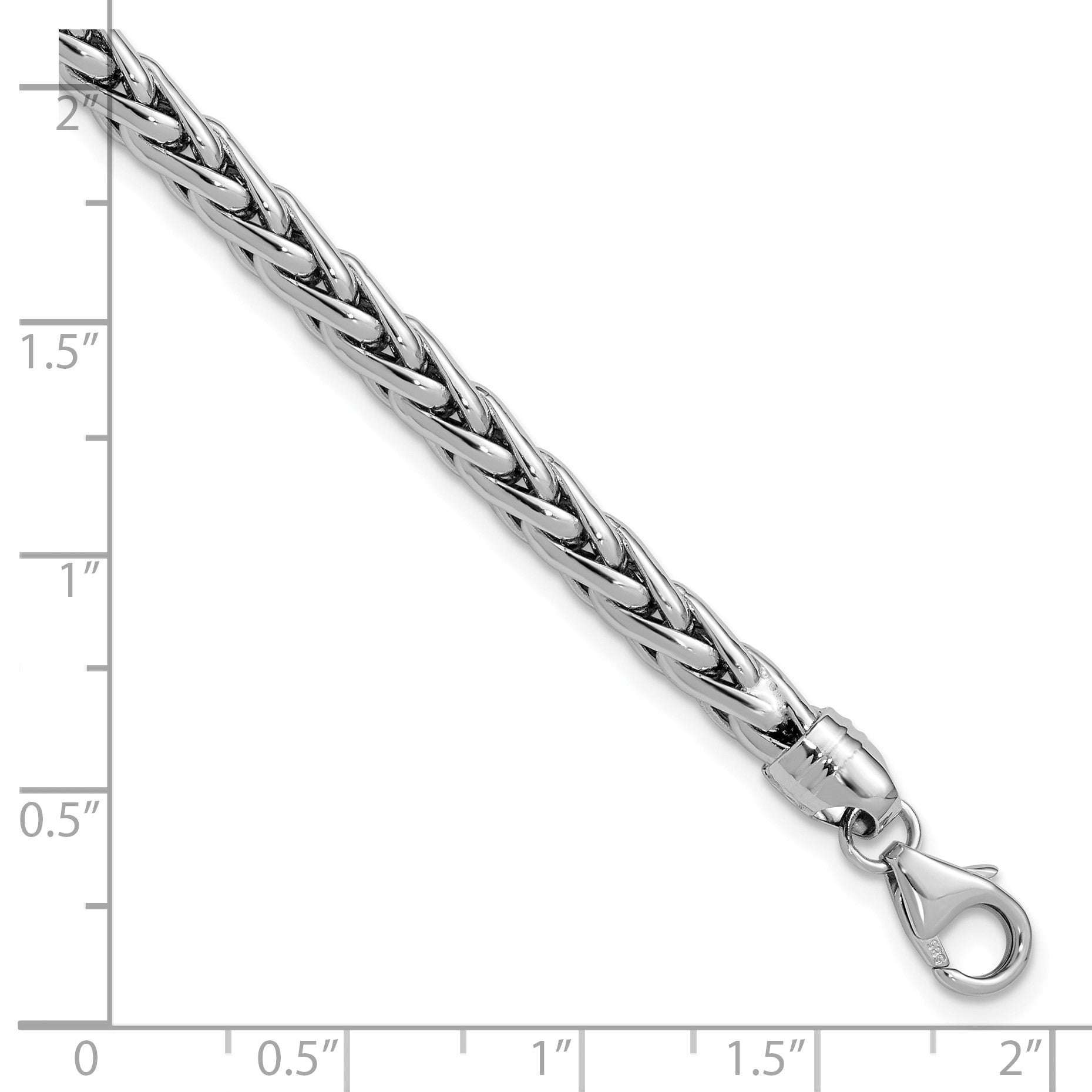14k White Gold Polished 5.00mm Fancy Wheat Chain 8.5 inch Bracelet