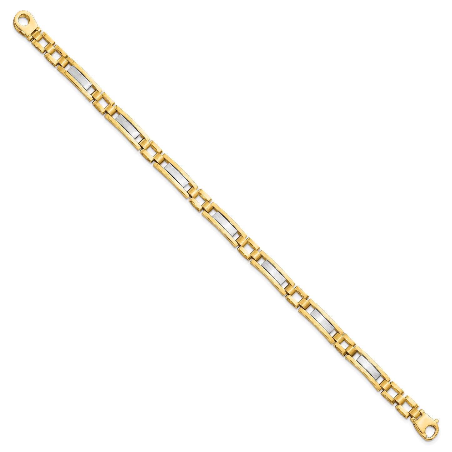 14k Two-tone Polished and Satin 6.3mm Fancy Bar Link 8.5 inch Mens Bracelet