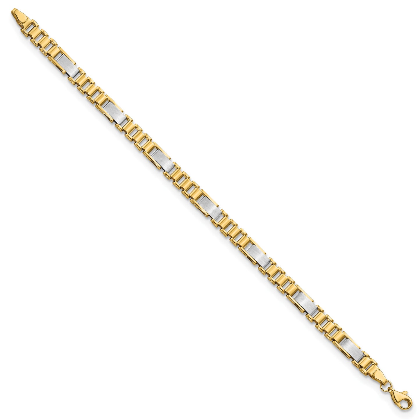 14k Two-tone Brushed and Polished 8.5mm Fancy Link 8 inch Bracelet