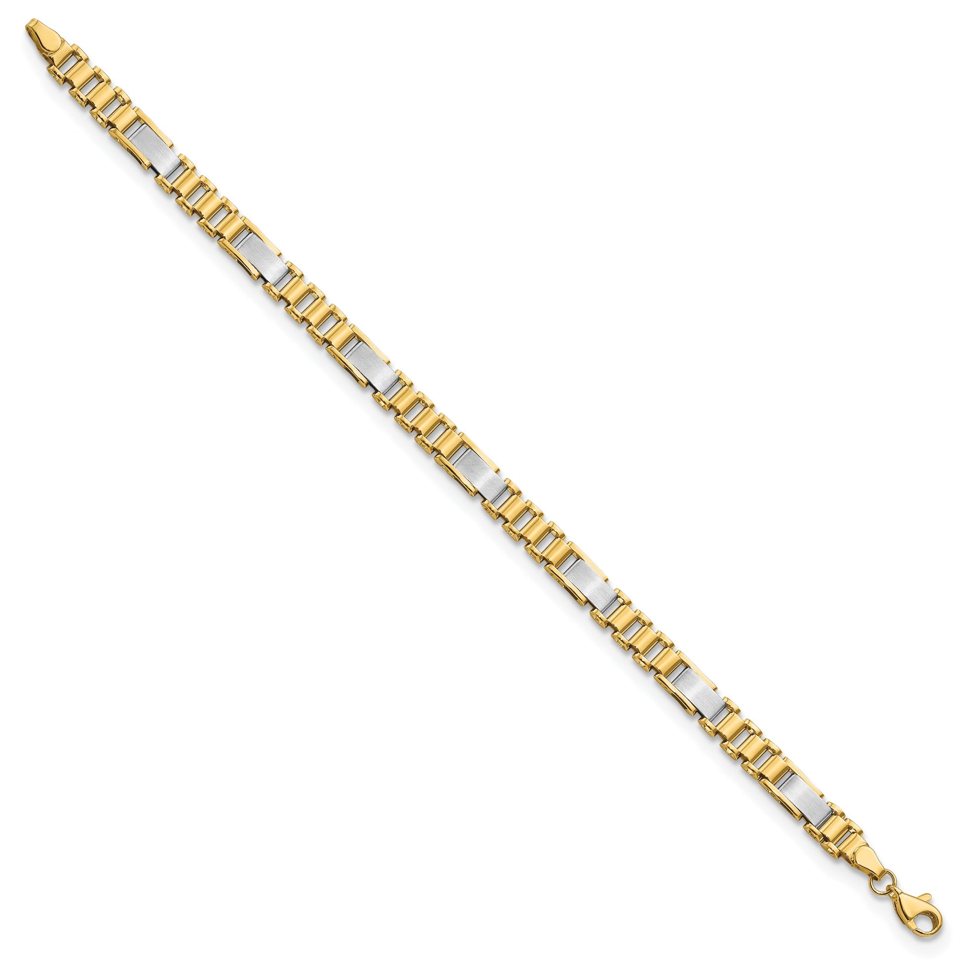 14k Two-tone Brushed and Polished 8.5mm Fancy Link 8 inch Bracelet