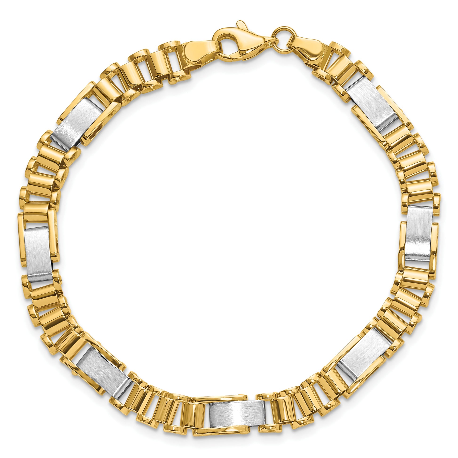 14k Two-tone Brushed and Polished 8.5mm Fancy Link 8 inch Bracelet