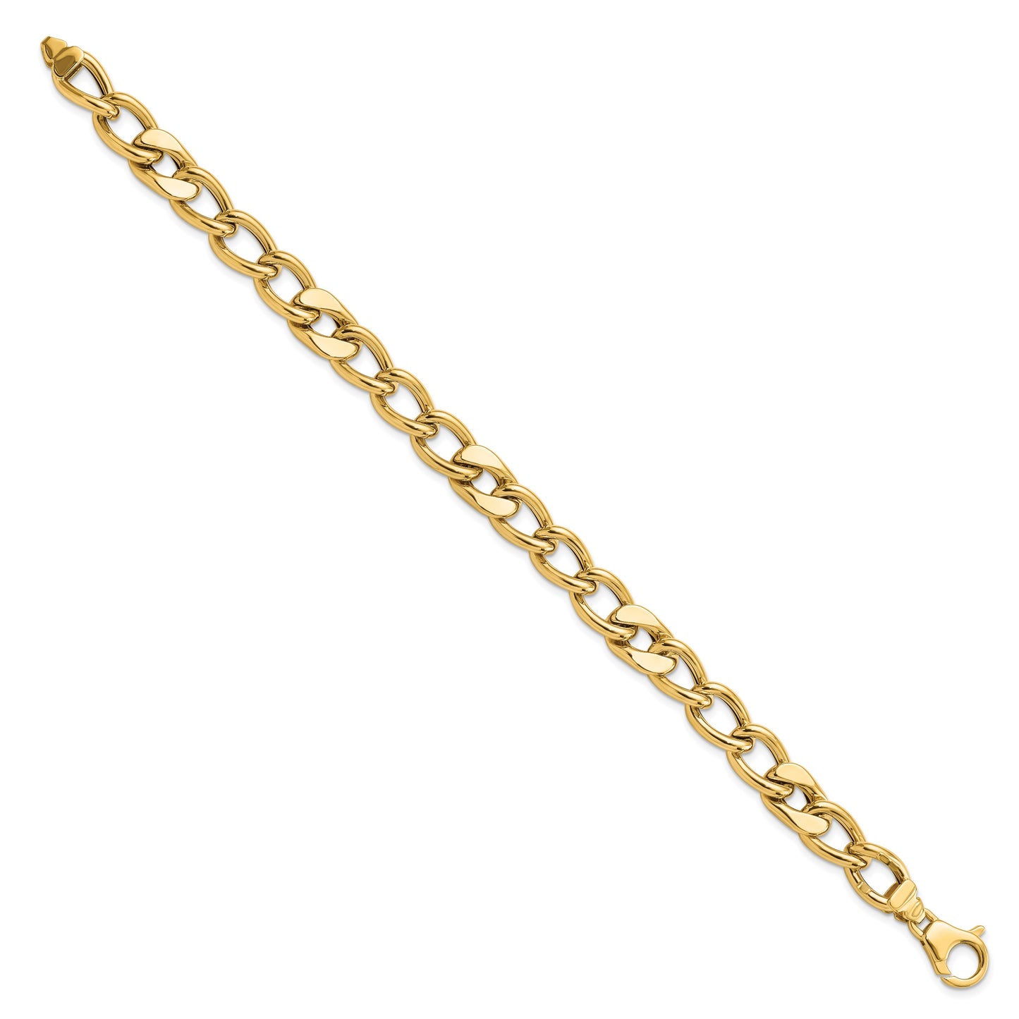 14K Polished 7.5mm Fancy Mixed Curb Link 8.5 inch Mens Bracelet