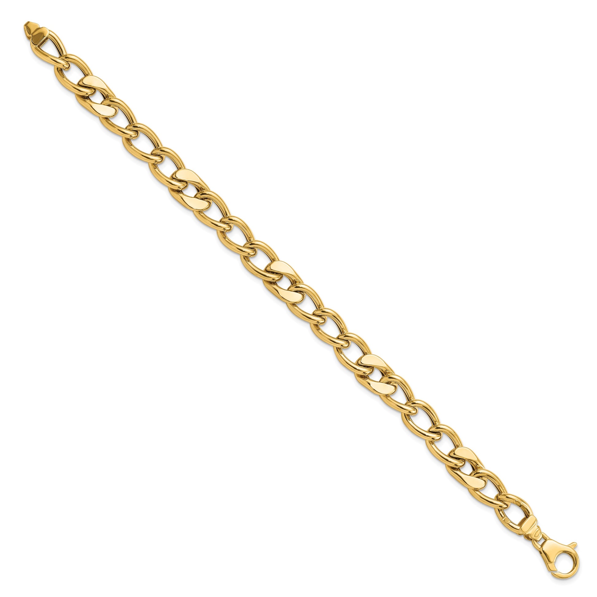 14K Polished 7.5mm Fancy Mixed Curb Link 8.5 inch Mens Bracelet