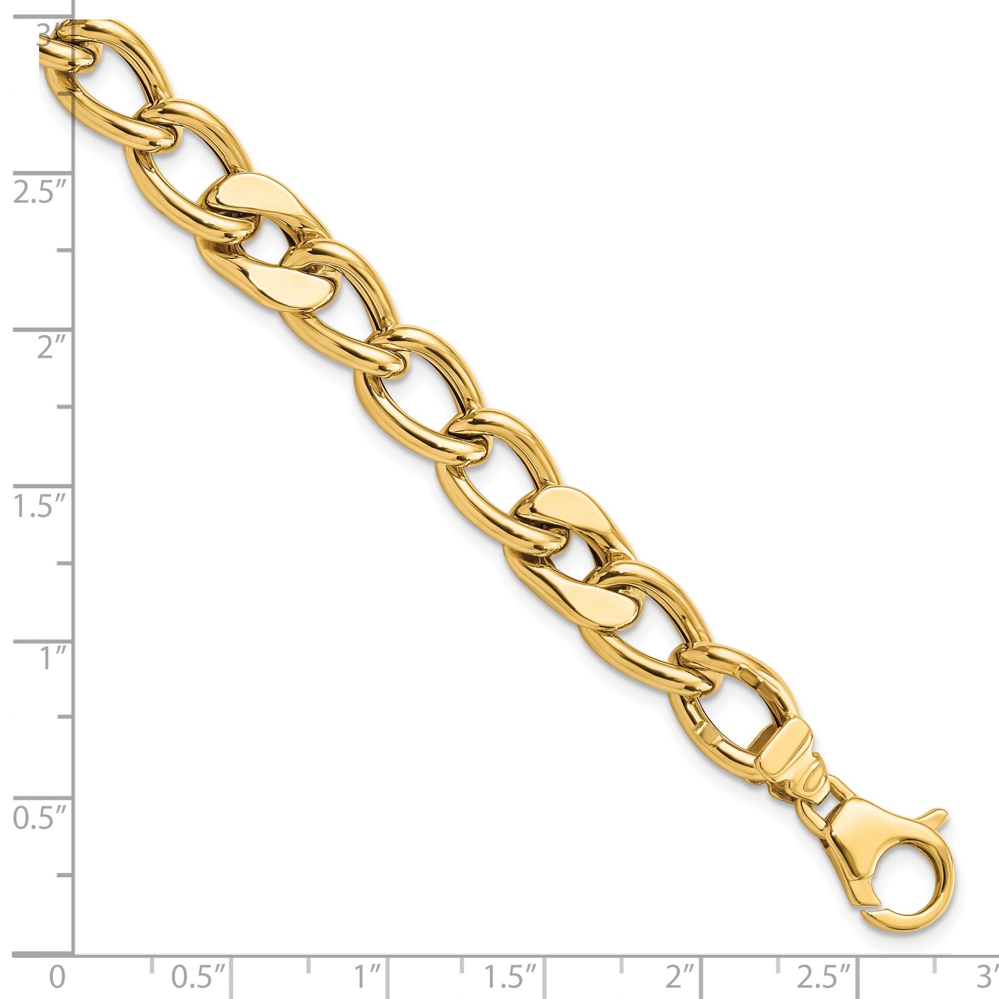 14K Polished 7.5mm Fancy Mixed Curb Link 8.5 inch Mens Bracelet