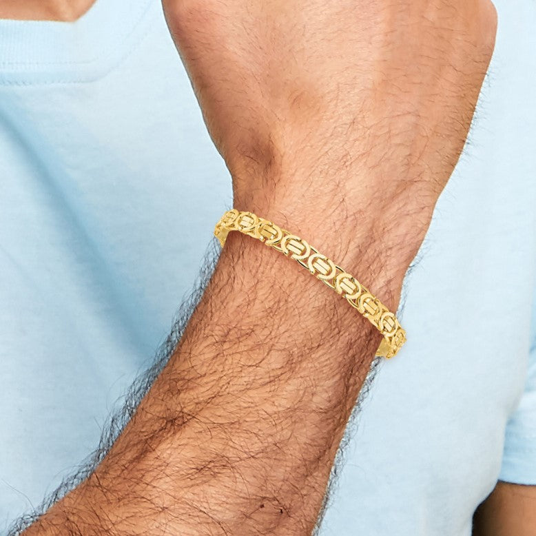 14k Polished 7mm Fancy Flat Byzantine Link 8.25 inch Bracelet