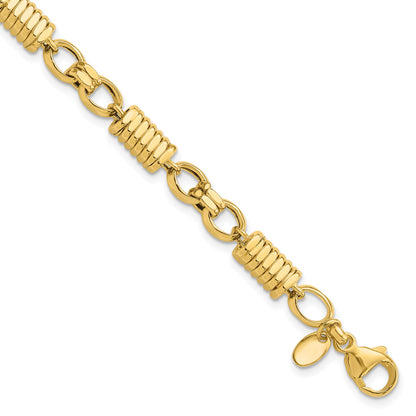 14k Polished and Grooved 5.4mm Fancy Link 8.5 inch Mens Bracelet