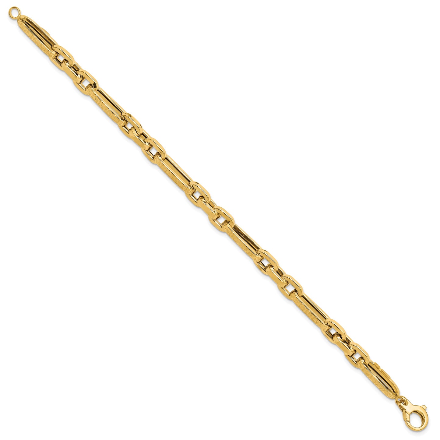 14K Polished and Textured 7.2mm Greek Key Design Figaro Cable Link 8 inch Bracelet
