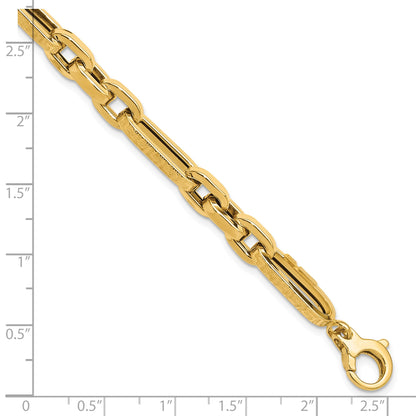 14K Polished and Textured 7.2mm Greek Key Design Figaro Cable Link 8 inch Bracelet