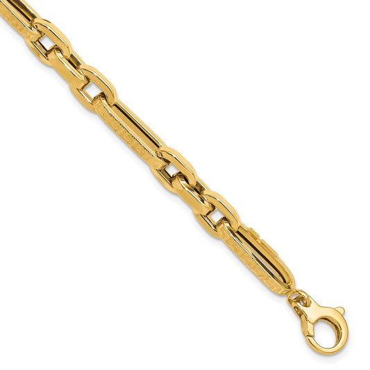 14K Polished and Textured 7.2mm Greek Key Design Figaro Cable Link 8 inch Bracelet
