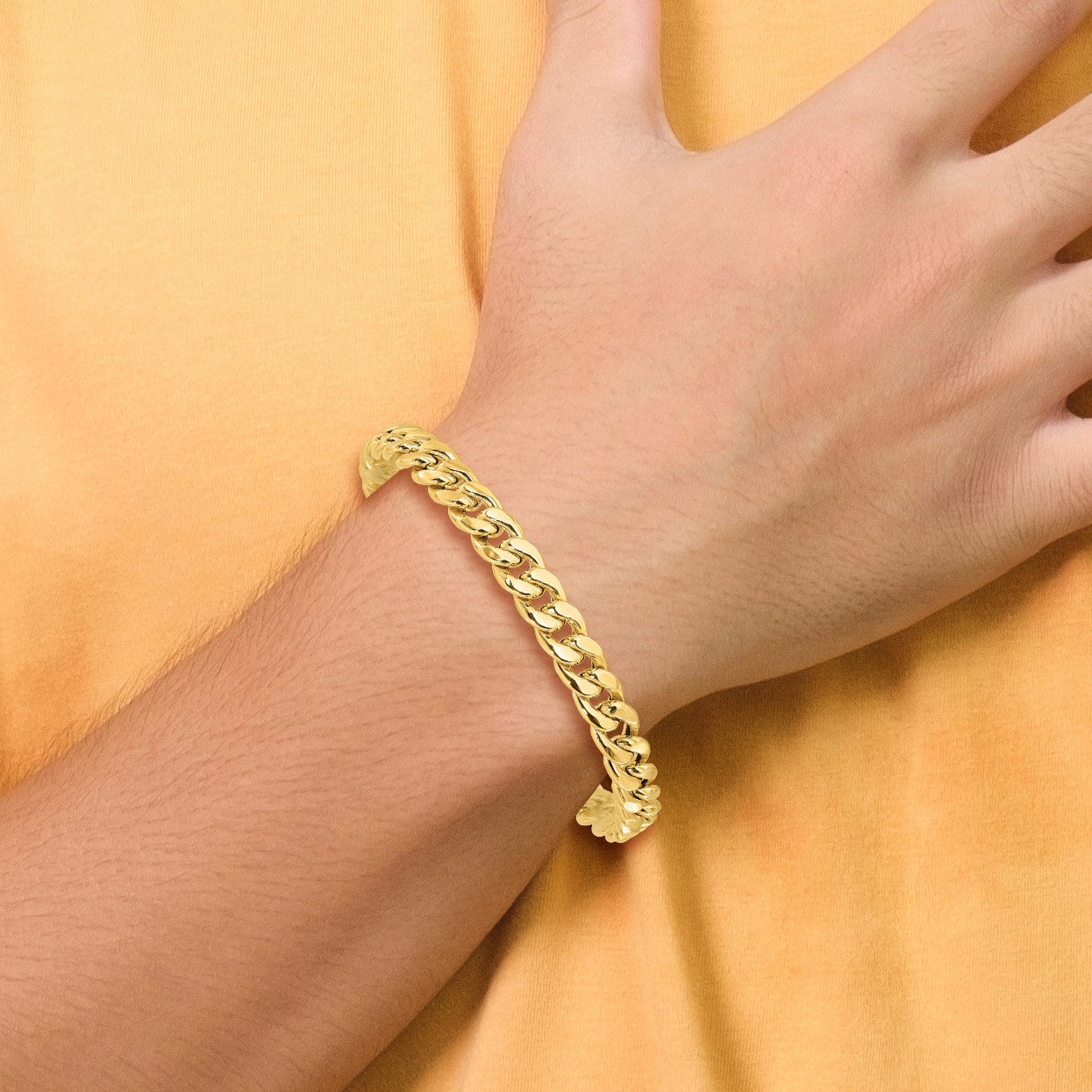 14K Polished 8.9mm Curb Link 9 inch Mens Bracelet