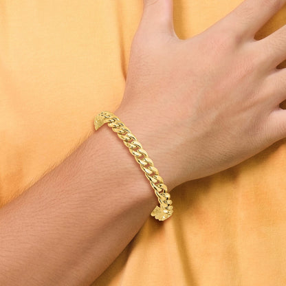 14K Polished 8.9mm Curb Link 9 inch Mens Bracelet