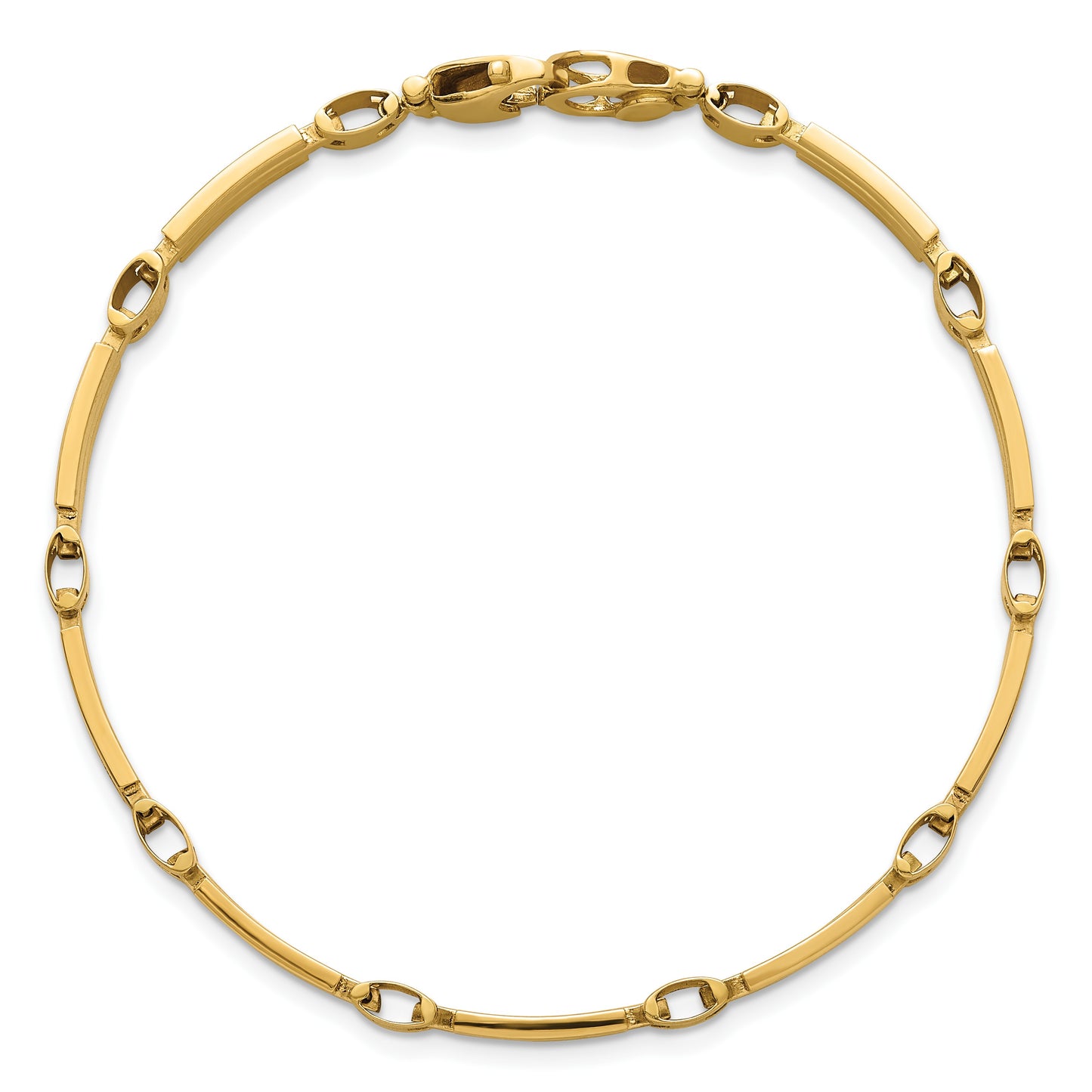 14k Polished and Brushed 5mm Fancy Bar Link 8 inch Bracelet