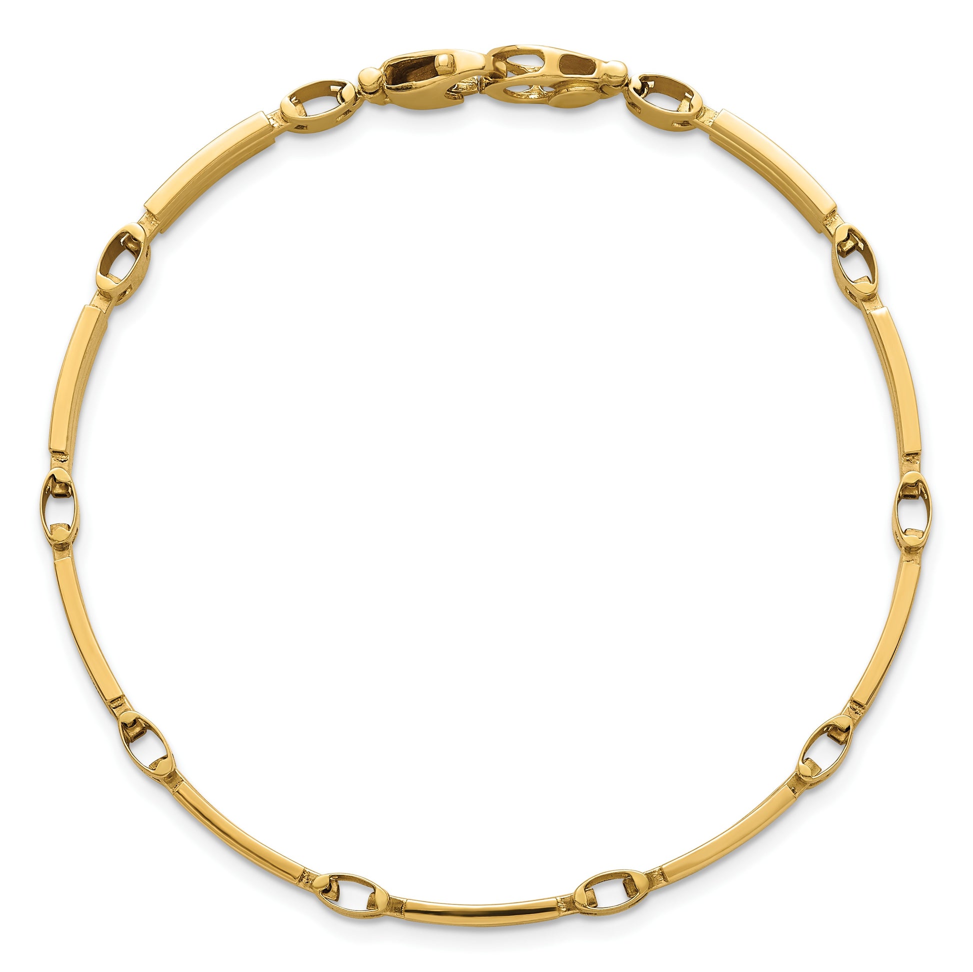 14k Polished and Brushed 5mm Fancy Bar Link 8 inch Bracelet