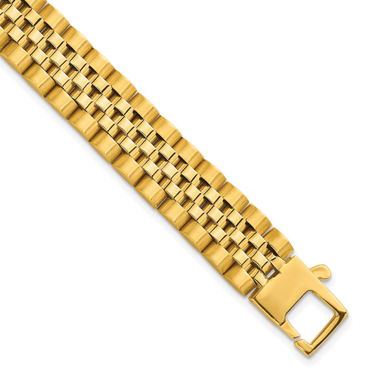 14k Brushed and Polished 12mm Fancy Link 8.5 inch Mens Bracelet