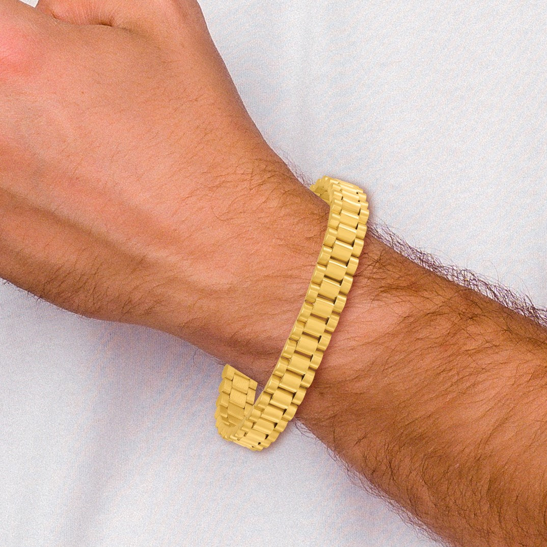14k Brushed and Polished 10.25mm Fancy Link 8.5 inch Mens Bracelet