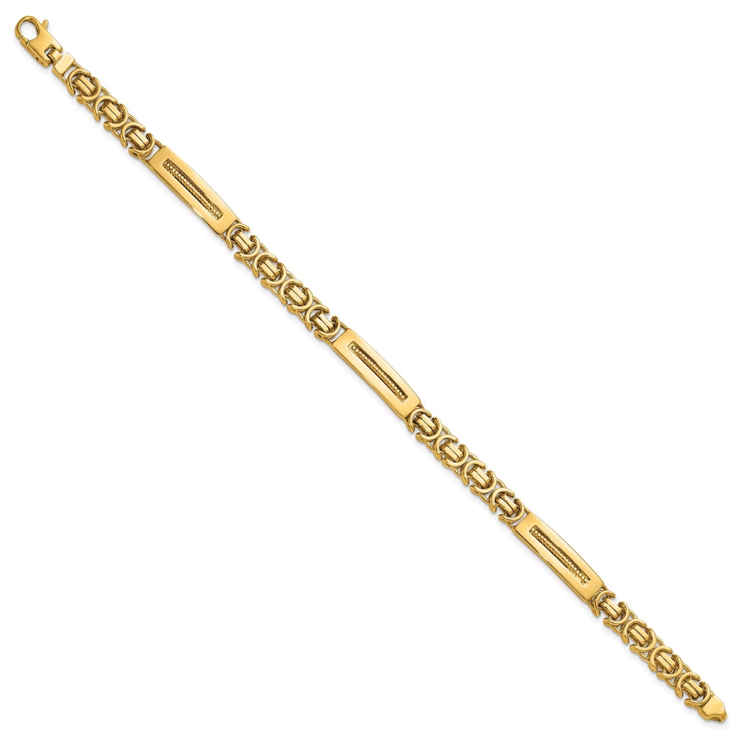14k Polished 6.1mm Fancy Link and Textured Bars 8 Inch Mens Bracelet