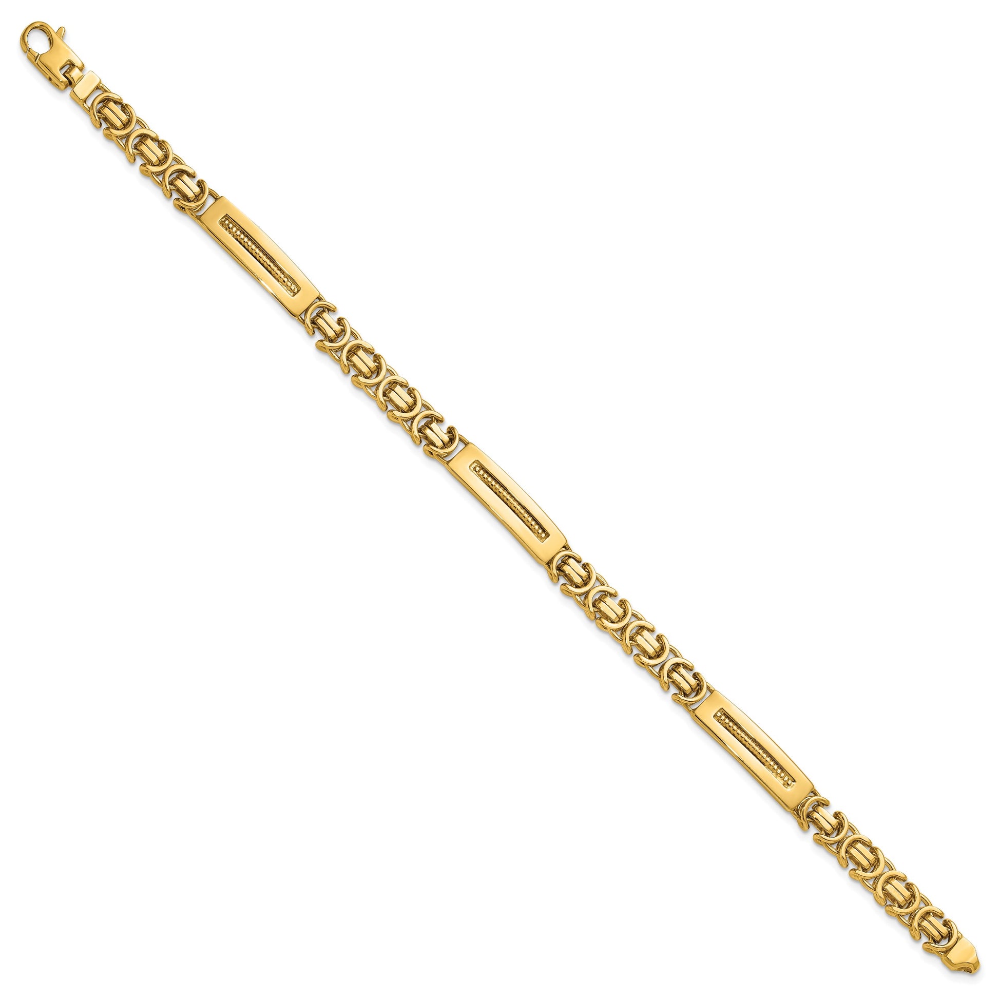 14k Polished 6.1mm Fancy Link and Textured Bars 8 Inch Mens Bracelet