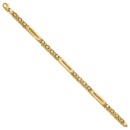 14k Polished 6.1mm Fancy Link and Textured Bars 8 Inch Mens Bracelet