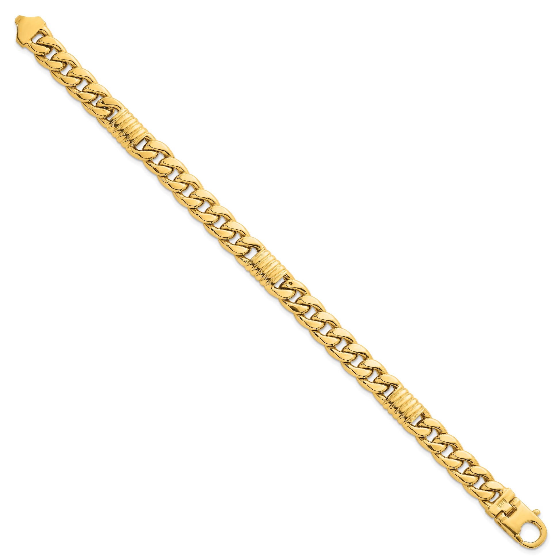 14k Polished 8.75mm Fancy Curb Chain 8.5 inch Mens Bracelet