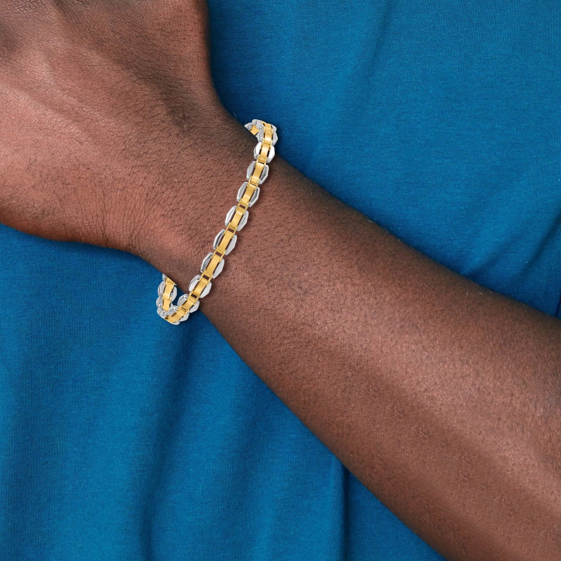 14k Two-tone Polished 6.65mm Fancy Link 8 inch Bracelet