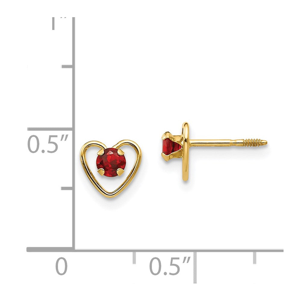 14k Madi K 3mm Genuine Garnet Birthstone Heart Earrings