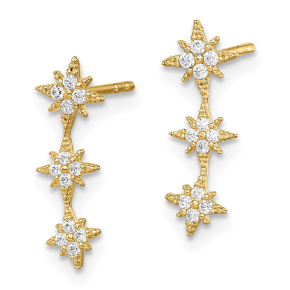 14k Madi K CZ Star Drop Bar Dangle Childrens Post Earrings