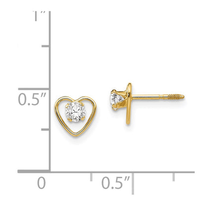 14k Madi K 3mm Genuine White Topaz Birthstone Heart Earrings