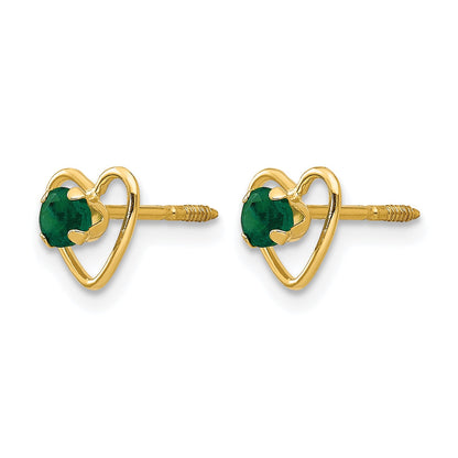 14k Madi K 3mm Round Lab Created Emerald Birthstone Heart Screwback Post Earrings