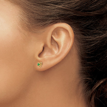 14k Madi K 3mm Round Lab Created Emerald Birthstone Heart Screwback Post Earrings