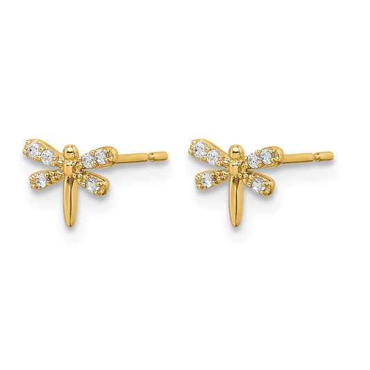 14k Madi K CZ Dragonfly Childrens Post Earrings