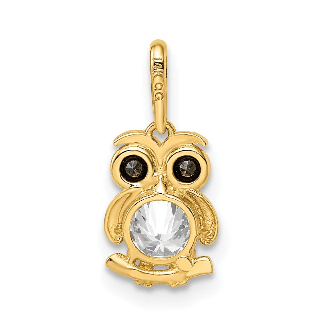 14k Madi K Black and White CZ Owl Childrens Pendant