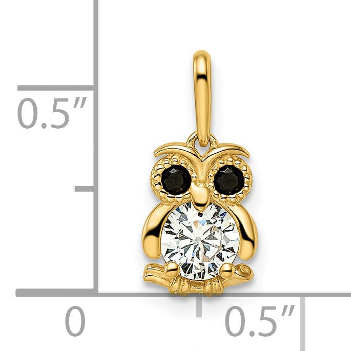 14k Madi K Black and White CZ Owl Childrens Pendant